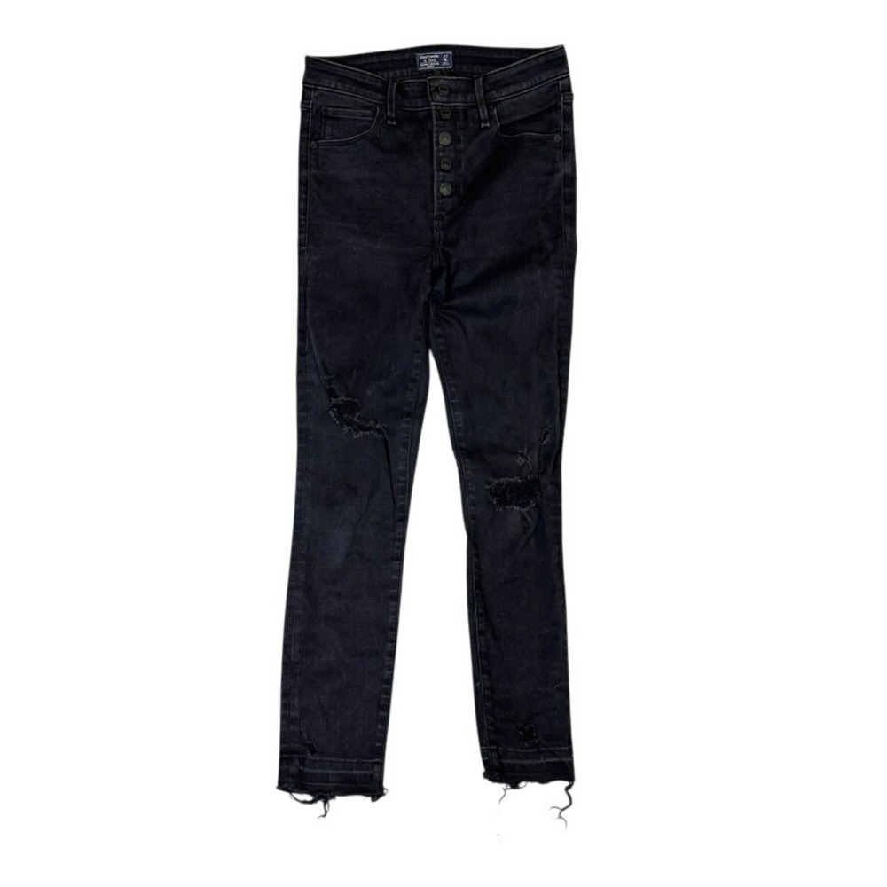 Abercrombie & Fitch Black High Rise Distressed Skinny Jeans Button Fly Size 27